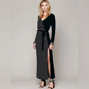 New Romantics Free People Striped Referee Colorblock Maxi Dress XS Black White